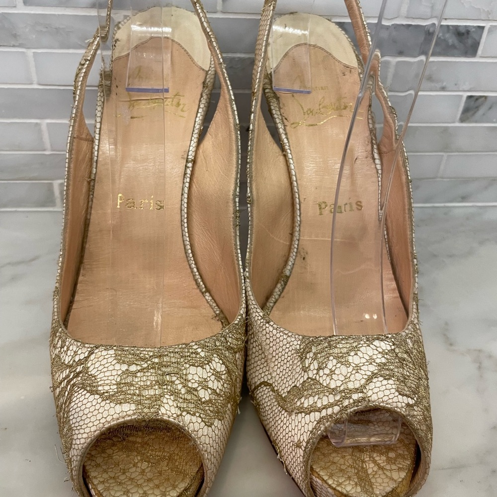 Christian Louboutin ivory lace pumps gorgeous